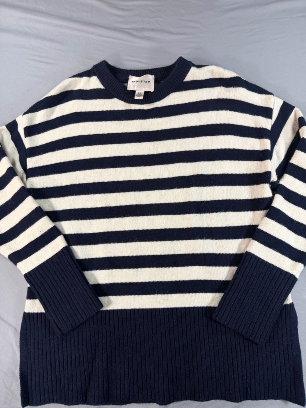 Industry Women’s Striped Navy White Knit Pullover Sweater Size L/G